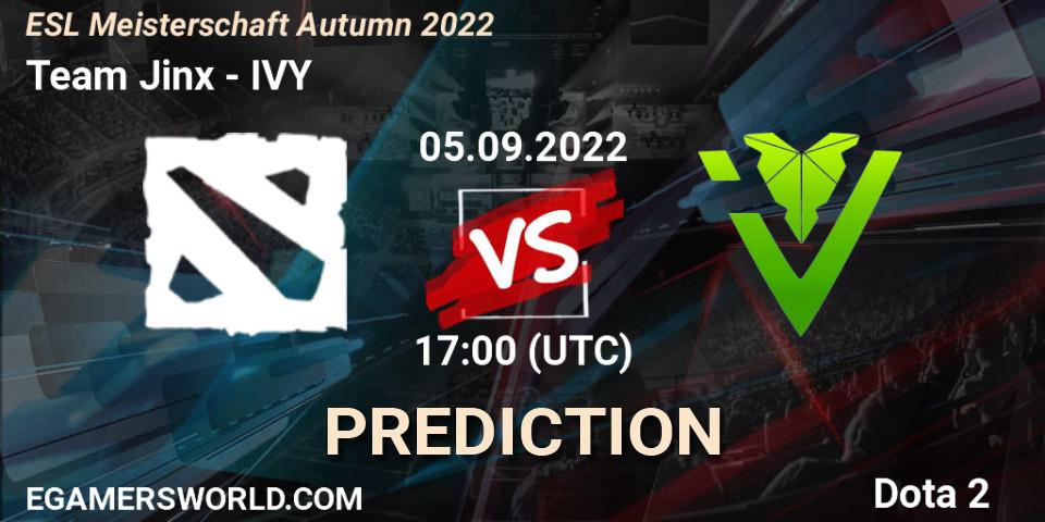 Pronósticos Team Jinx - IVY. 05.09.2022 at 17:01. ESL Meisterschaft Autumn 2022 - Dota 2