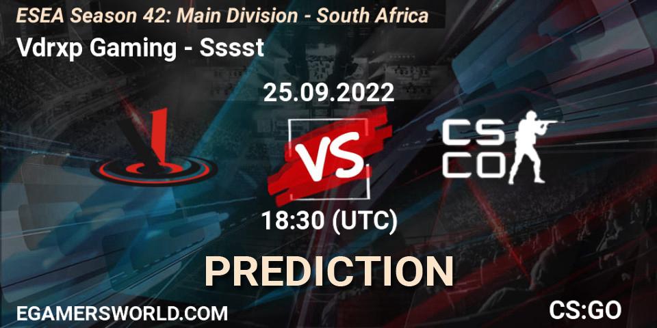 Pronósticos Vdrxp Gaming - Sssst. 25.09.22. ESEA Season 42: Main Division - South Africa - CS2 (CS:GO)
