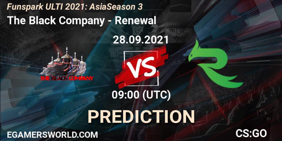Pronósticos The Black Company - Renewal. 28.09.2021 at 09:00. Funspark ULTI 2021: Asia Season 3 - Counter-Strike (CS2)