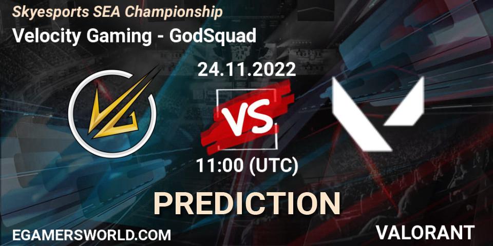 Pronósticos Velocity Gaming - GodSquad. 24.11.2022 at 11:10. Skyesports SEA Championship - VALORANT