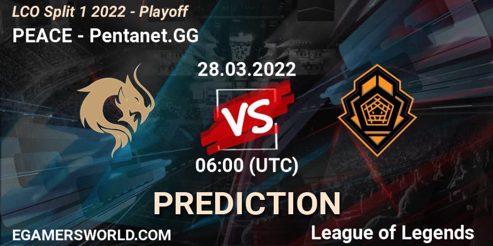 Pronósticos PEACE - Pentanet.GG. 28.03.2022 at 05:30. LCO Split 1 2022 - Playoff - LoL