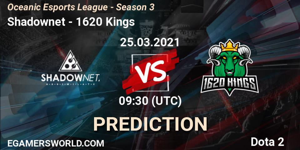 Pronósticos Shadownet - 1620 Kings. 25.03.2021 at 09:58. Oceanic Esports League - Season 3 - Dota 2