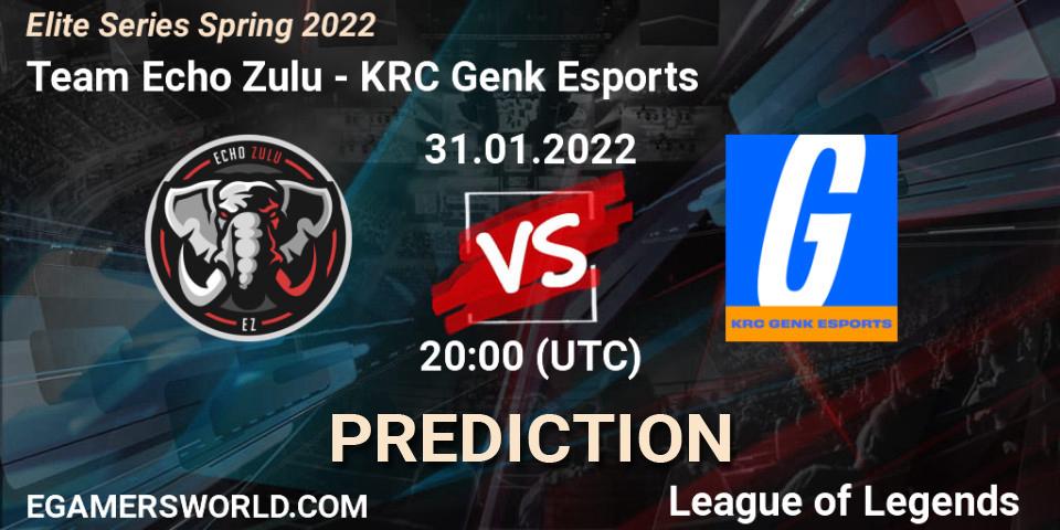 Pronósticos Team Echo Zulu - KRC Genk Esports. 31.01.2022 at 20:00. Elite Series Spring 2022 - LoL