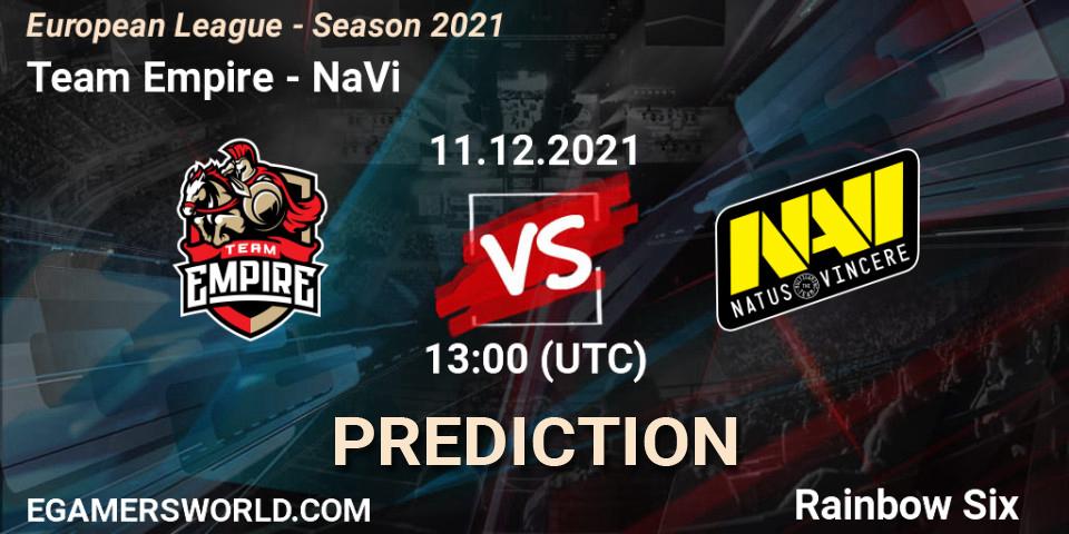 Pronósticos Team Empire - NaVi. 11.12.21. European League - Season 2021 - Rainbow Six