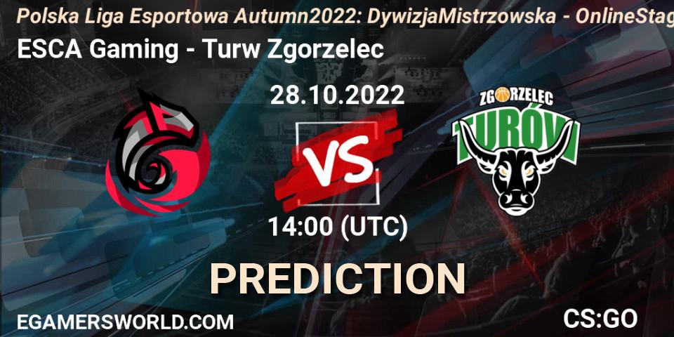 Pronósticos ESCA Gaming - Turów Zgorzelec. 28.10.2022 at 14:00. Polska Liga Esportowa Autumn 2022: Dywizja Mistrzowska - Online Stage - Counter-Strike (CS2)