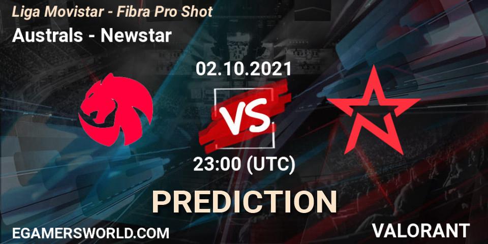 Pronósticos Australs - Newstar. 02.10.2021 at 21:00. Liga Movistar - Fibra Pro Shot - VALORANT