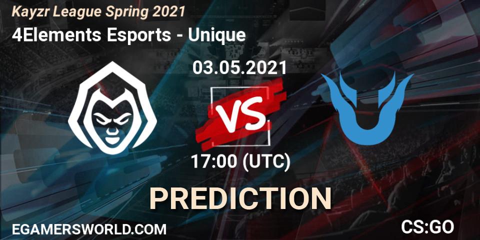 Pronósticos 4Elements Esports - Unique. 03.05.2021 at 17:00. Kayzr League Spring 2021 - Counter-Strike (CS2)