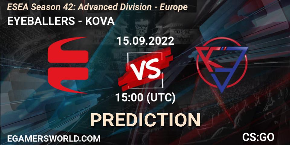 Pronósticos EYEBALLERS - KOVA. 15.09.22. ESEA Season 42: Advanced Division - Europe - CS2 (CS:GO)