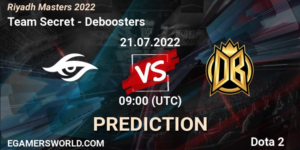 Pronósticos Team Secret - Deboosters. 21.07.2022 at 09:02. Riyadh Masters 2022 - Dota 2
