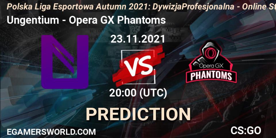 Pronósticos Ungentium - Opera GX Phantoms. 23.11.2021 at 20:00. Polska Liga Esportowa Autumn 2021: Dywizja Profesjonalna - Online Stage - Counter-Strike (CS2)