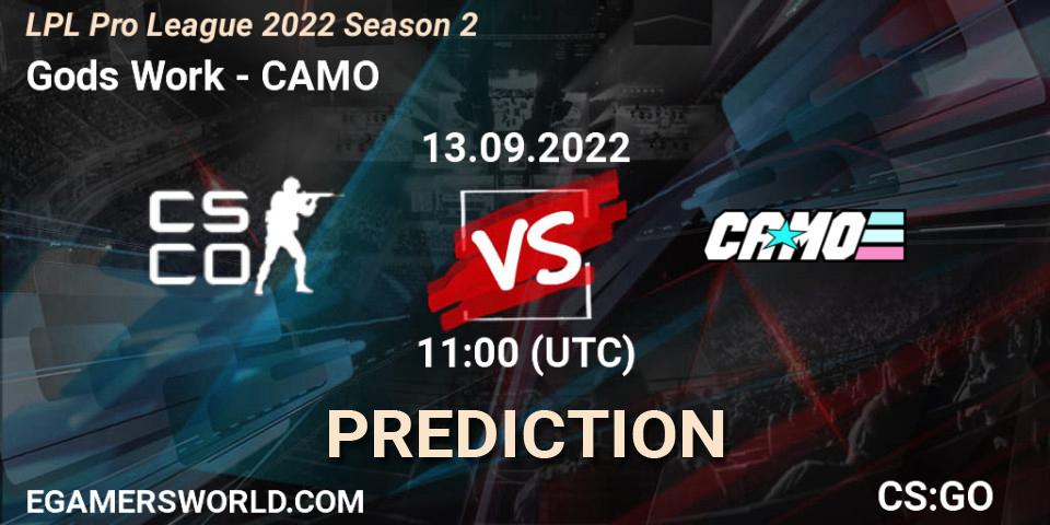 Pronósticos Gods Work - CAMO. 20.09.2022 at 10:30. LPL Pro League 2022 Season 2 - Counter-Strike (CS2)