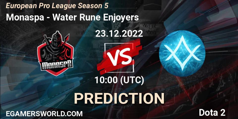 Pronósticos Monaspa - Water Rune Enjoyers. 23.12.2022 at 10:02. European Pro League Season 5 - Dota 2