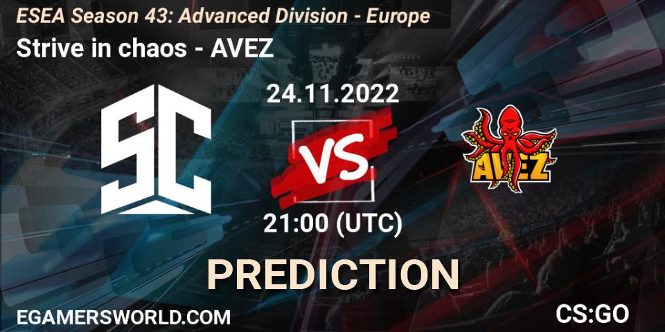 Pronósticos Strive in chaos - AVEZ. 24.11.2022 at 21:00. ESEA Season 43: Advanced Division - Europe - Counter-Strike (CS2)