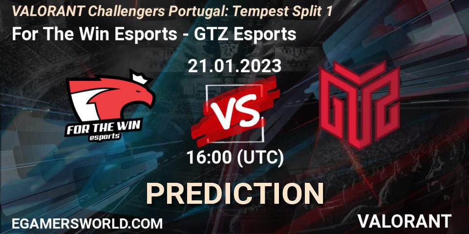 Pronósticos For The Win Esports - GTZ Esports. 21.01.2023 at 16:10. VALORANT Challengers 2023 Portugal: Tempest Split 1 - VALORANT