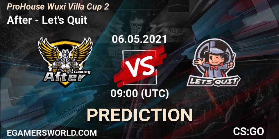 Pronósticos After - Let's Quit. 06.05.2021 at 09:50. ProHouse Wuxi Villa Cup Season 2 - Counter-Strike (CS2)