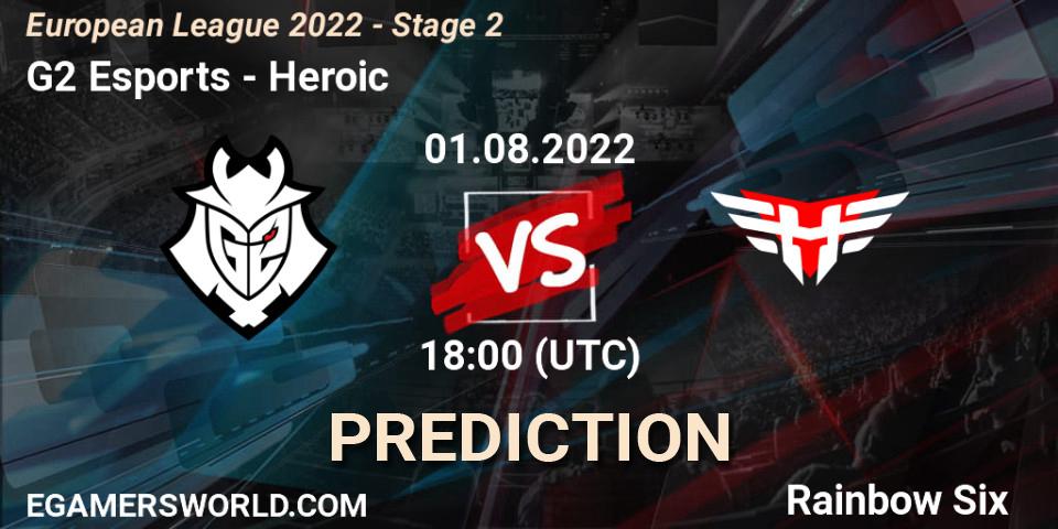 Pronósticos G2 Esports - Heroic. 01.08.2022 at 18:30. European League 2022 - Stage 2 - Rainbow Six
