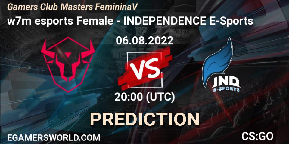 Pronósticos w7m esports Female - INDEPENDENCE E-Sports. 06.08.2022 at 20:00. Gamers Club Masters Feminina V - Counter-Strike (CS2)