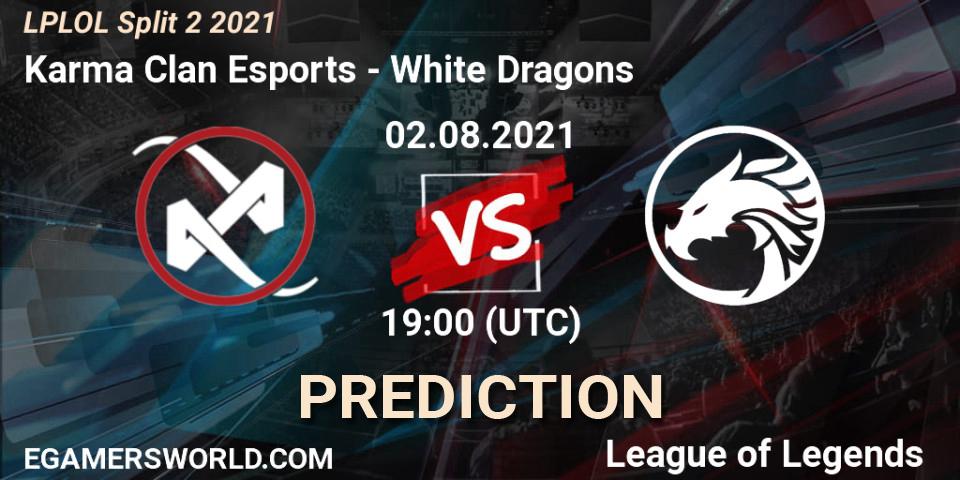 Pronósticos Karma Clan Esports - White Dragons. 02.08.2021 at 19:00. LPLOL Split 2 2021 - LoL