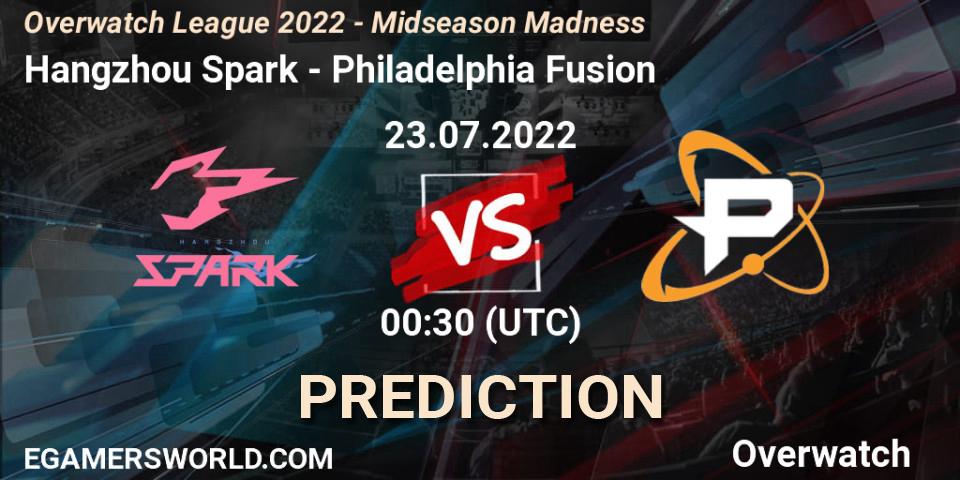 Pronósticos Hangzhou Spark - Philadelphia Fusion. 23.07.2022 at 00:30. Overwatch League 2022 - Midseason Madness - Overwatch