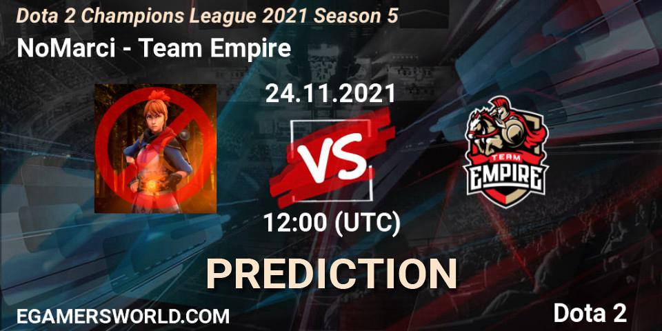 Pronósticos NoMarci - Team Empire. 24.11.2021 at 09:01. Dota 2 Champions League 2021 Season 5 - Dota 2