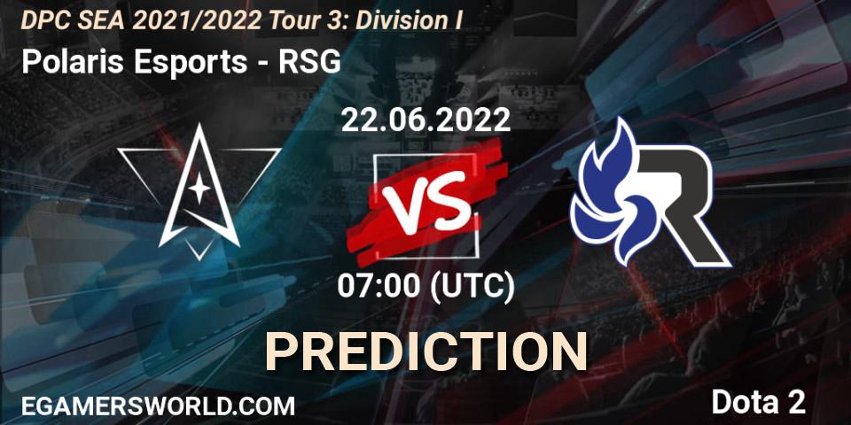 Pronósticos Polaris Esports - RSG. 22.06.2022 at 07:07. DPC SEA 2021/2022 Tour 3: Division I - Dota 2