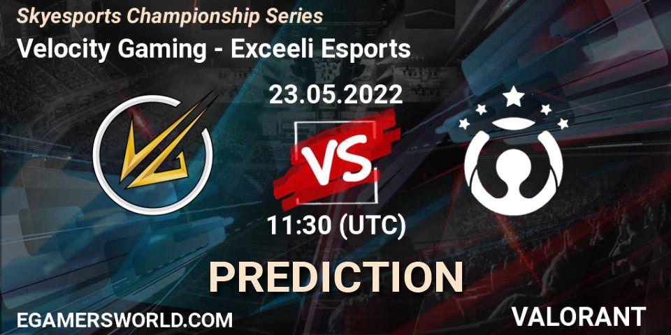 Pronósticos Velocity Gaming - Exceeli Esports. 23.05.2022 at 11:30. Skyesports Championship Series - VALORANT
