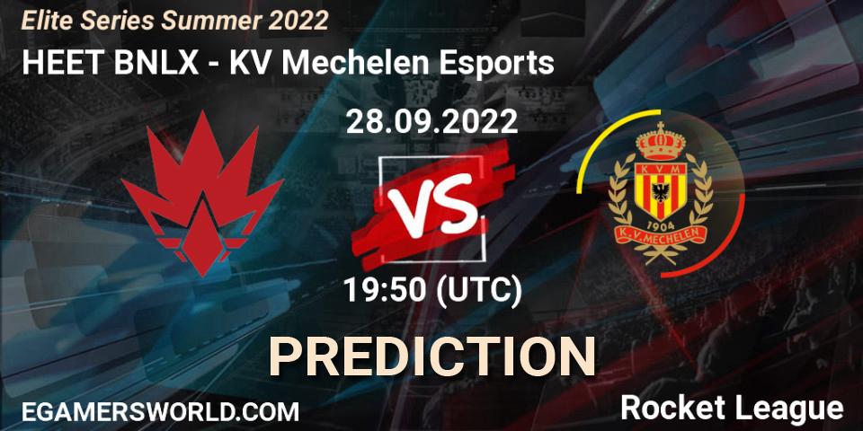 Pronósticos HEET BNLX - KV Mechelen Esports. 28.09.2022 at 19:50. Elite Series Summer 2022 - Rocket League