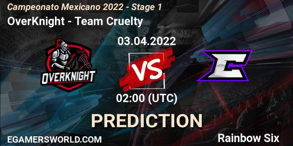 Pronósticos OverKnight - Team Cruelty. 03.04.2022 at 02:00. Campeonato Mexicano 2022 - Stage 1 - Rainbow Six