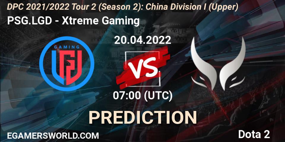 Pronósticos PSG.LGD - Xtreme Gaming. 20.04.2022 at 07:03. DPC 2021/2022 Tour 2 (Season 2): China Division I (Upper) - Dota 2