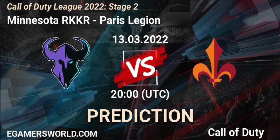 Pronósticos Minnesota RØKKR - Paris Legion. 13.03.2022 at 20:00. Call of Duty League 2022: Stage 2 - Call of Duty