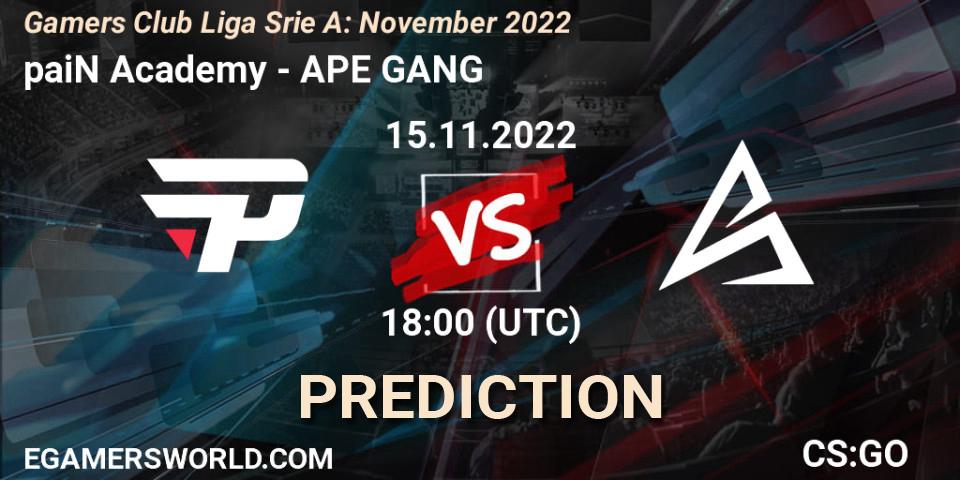 Pronósticos paiN Academy - APE GANG. 15.11.22. Gamers Club Liga Série A: November 2022 - CS2 (CS:GO)
