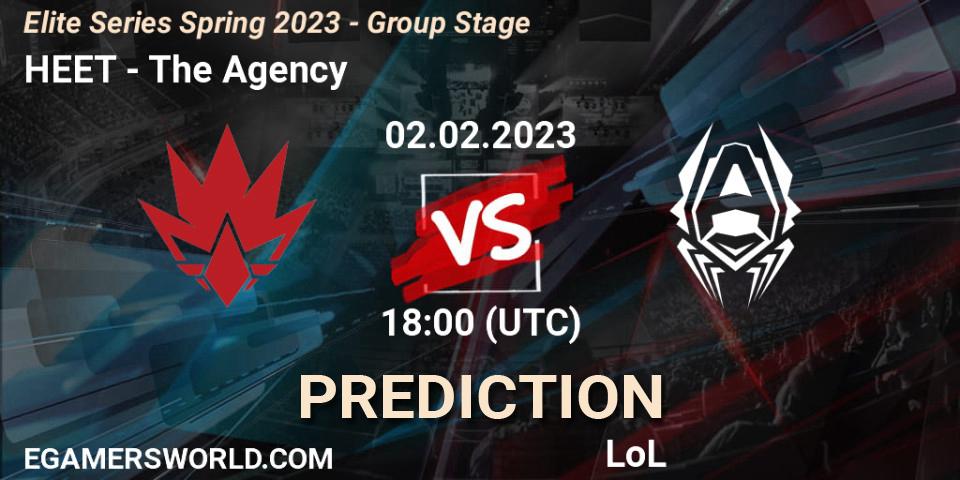 Pronósticos HEET - The Agency. 02.02.2023 at 18:00. Elite Series Spring 2023 - Group Stage - LoL