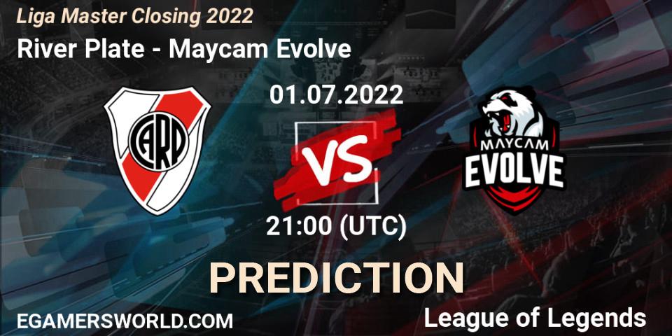 Pronósticos River Plate - Maycam Evolve. 01.07.2022 at 21:00. Liga Master Closing 2022 - LoL