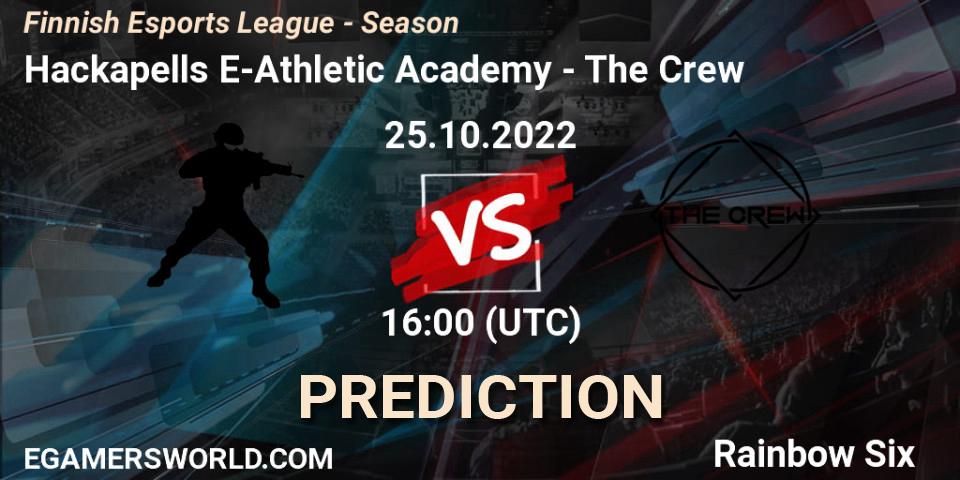Pronósticos Hackapells E-Athletic Academy - The Crew. 25.10.2022 at 16:00. Finnish Esports League - Season - Rainbow Six