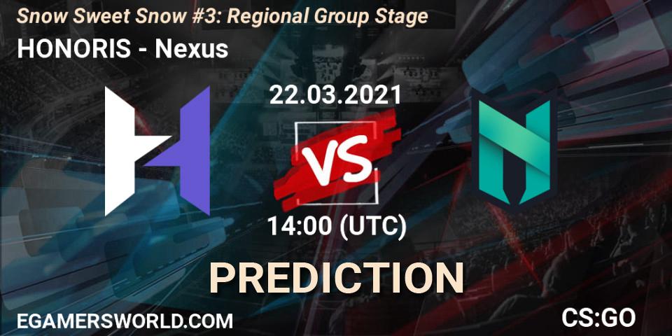Pronósticos HONORIS - Nexus. 22.03.2021 at 15:25. Snow Sweet Snow #3: Regional Group Stage - Counter-Strike (CS2)