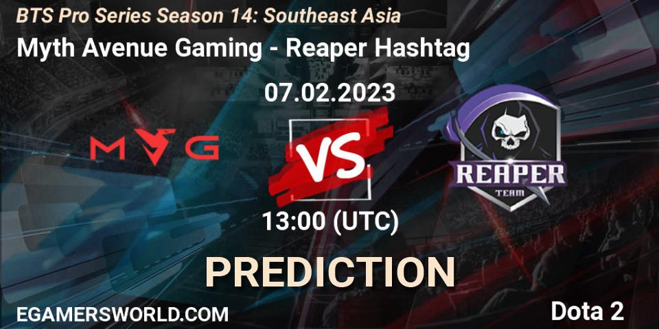 Pronósticos Myth Avenue Gaming - Reaper Hashtag. 07.02.23. BTS Pro Series Season 14: Southeast Asia - Dota 2