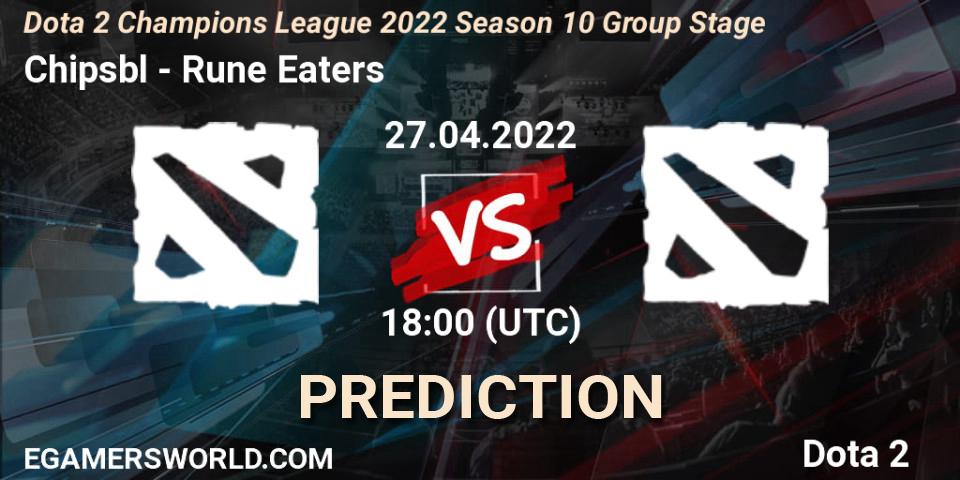 Pronósticos Chipsbl - Rune Eaters. 27.04.2022 at 18:05. Dota 2 Champions League 2022 Season 10 - Dota 2