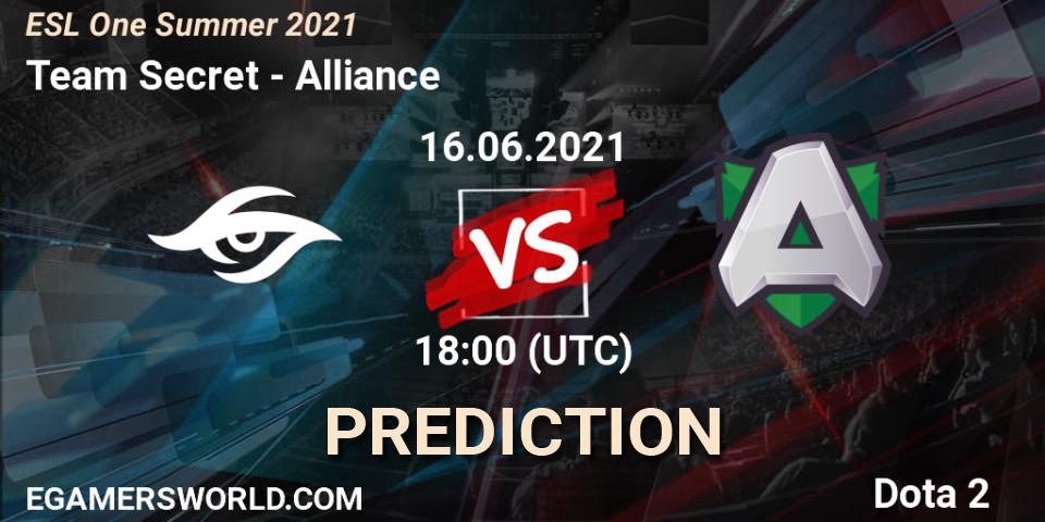 Pronósticos Team Secret - Alliance. 16.06.21. ESL One Summer 2021 - Dota 2