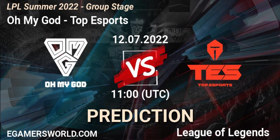 Pronósticos Oh My God - Top Esports. 12.07.22. LPL Summer 2022 - Group Stage - LoL