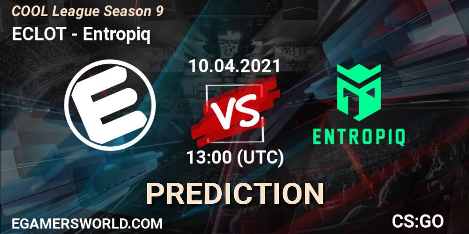 Pronósticos ECLOT - Entropiq. 10.04.2021 at 12:00. COOL League Season 9 - Counter-Strike (CS2)