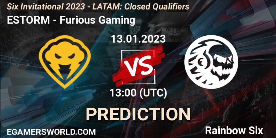 Pronósticos ESTORM - Furious Gaming. 13.01.2023 at 13:00. Six Invitational 2023 - LATAM: Closed Qualifiers - Rainbow Six
