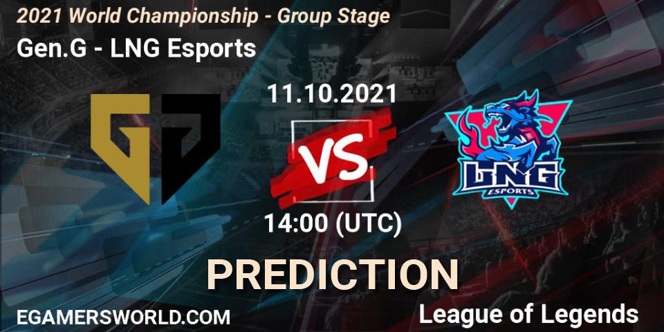 Pronósticos Gen.G - LNG Esports. 18.10.2021 at 13:00. 2021 World Championship - Group Stage - LoL