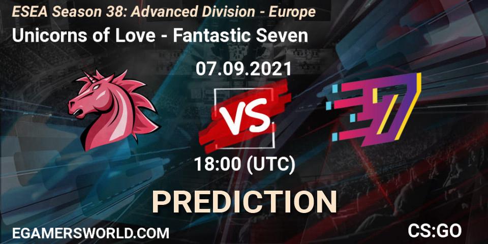 Pronósticos Unicorns of Love - Fantastic Seven. 07.09.2021 at 18:00. ESEA Season 38: Advanced Division - Europe - Counter-Strike (CS2)