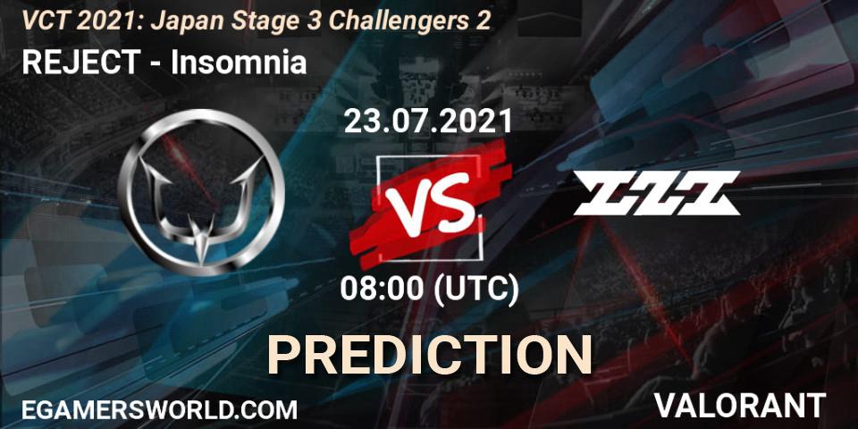 Pronósticos REJECT - Insomnia. 23.07.2021 at 08:00. VCT 2021: Japan Stage 3 Challengers 2 - VALORANT