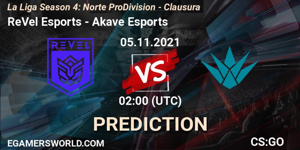 Pronósticos ReVel Esports - Akave Esports. 05.11.2021 at 02:00. La Liga Season 4: Norte Pro Division - Clausura - Counter-Strike (CS2)