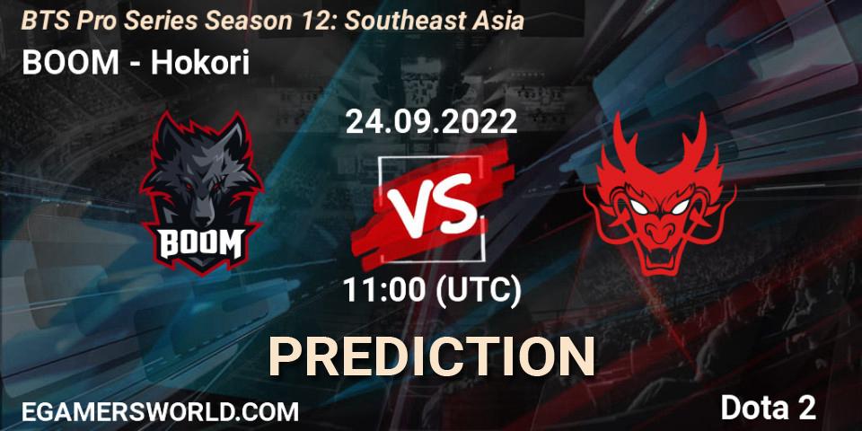Pronósticos BOOM - Hokori. 24.09.2022 at 11:30. BTS Pro Series Season 12: Southeast Asia - Dota 2