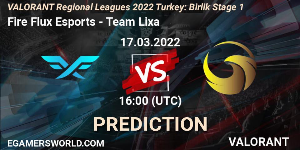 Pronósticos Fire Flux Esports - Team Lixa. 17.03.2022 at 16:00. VALORANT Regional Leagues 2022 Turkey: Birlik Stage 1 - VALORANT