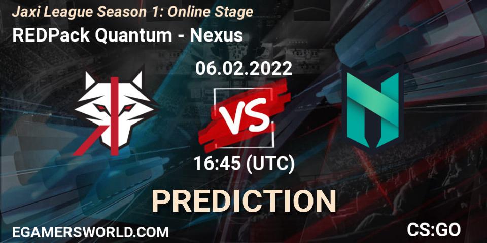 Pronósticos REDPack Quantum - Nexus. 06.02.2022 at 16:45. Jaxi League Season 1: Online Stage - Counter-Strike (CS2)
