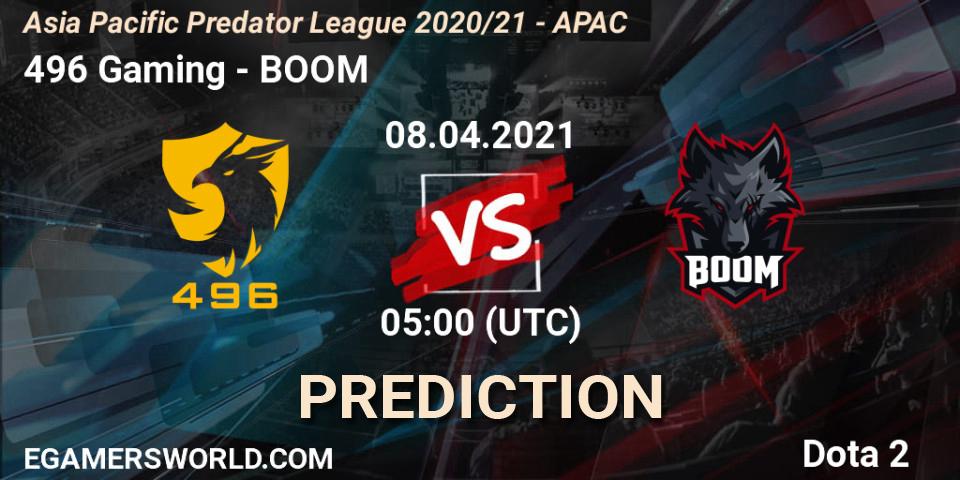Pronósticos 496 Gaming - BOOM. 08.04.21. Asia Pacific Predator League 2020/21 - APAC - Dota 2
