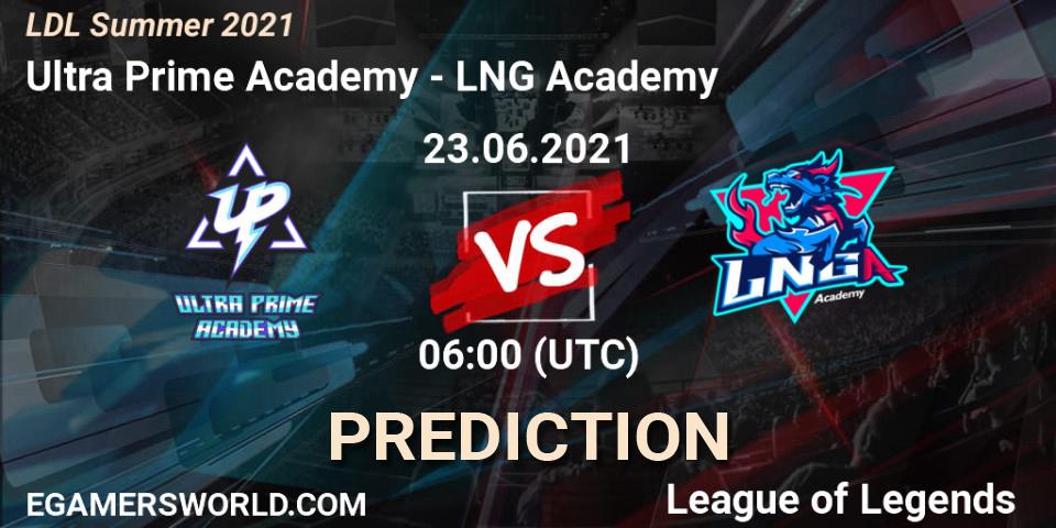 Pronósticos Ultra Prime Academy - LNG Academy. 23.06.2021 at 06:00. LDL Summer 2021 - LoL